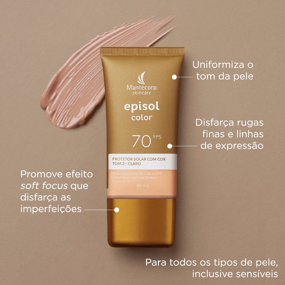 Protetor Solar Facial Episol Color FPS 70 | Tom 2 - Claro 40ml