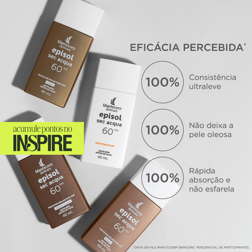 Protetor Solar Facial Episol Sec Acqua Com Cor FPS 60 | Claro - 40ml